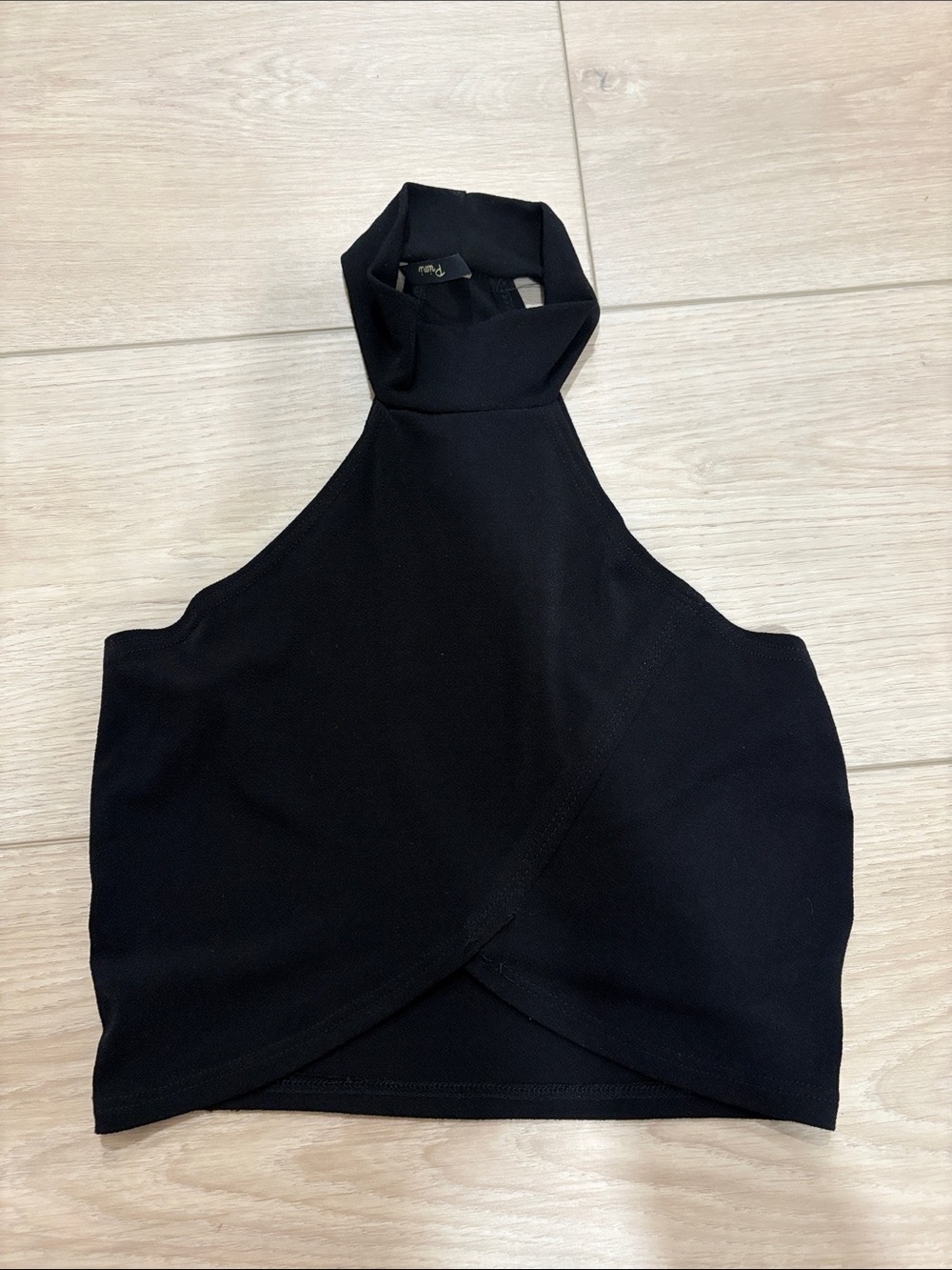 Black Halter Crop Top racer detail